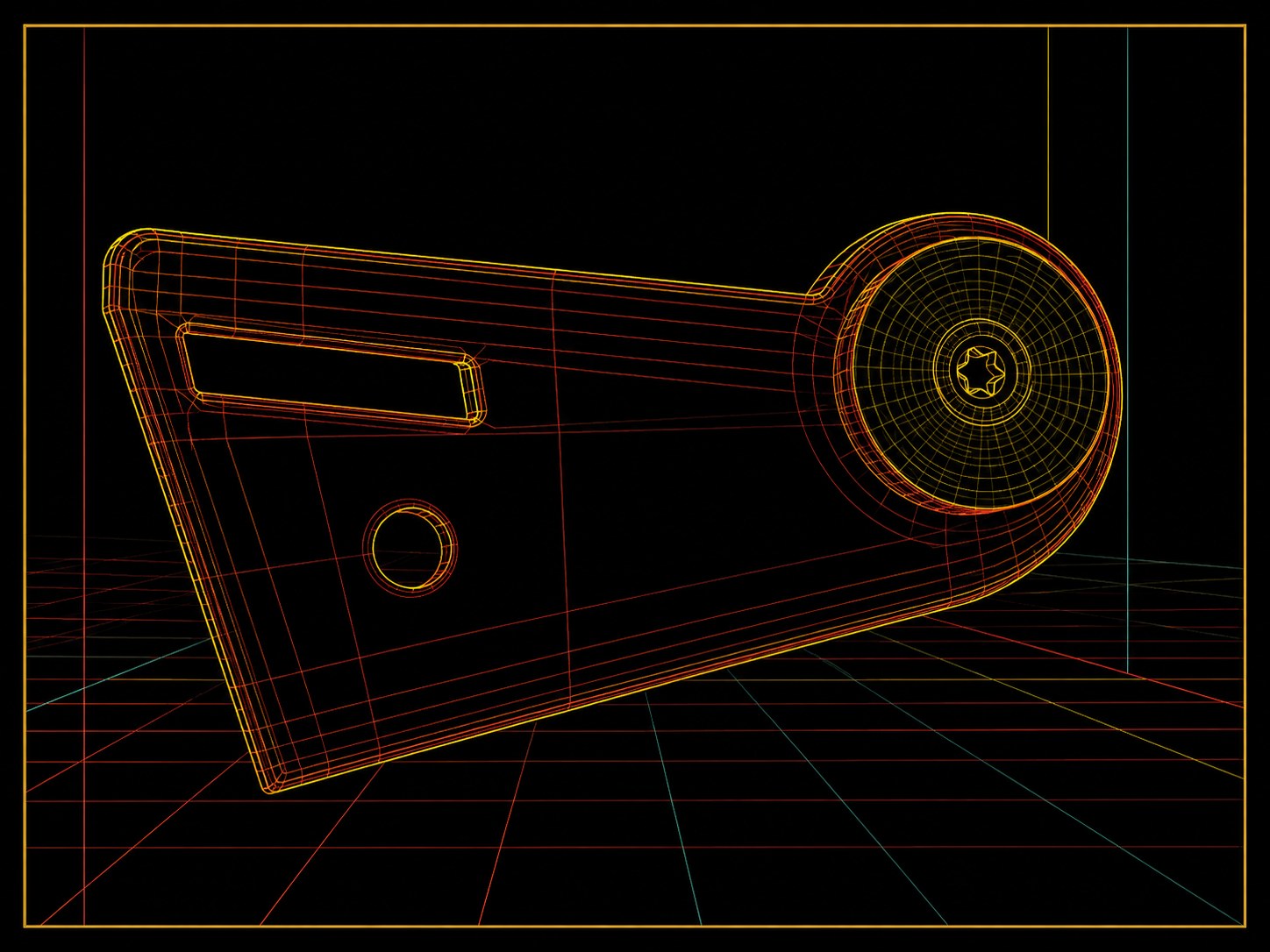 Wireframe engineering rendering of the FlowState Clutch Stop bracket